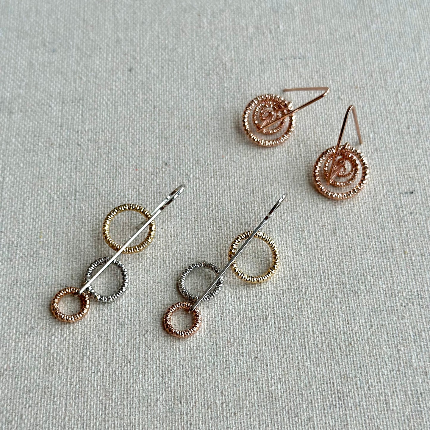 Triple Tone Ring Italian Sterling Silver Hoop Earring