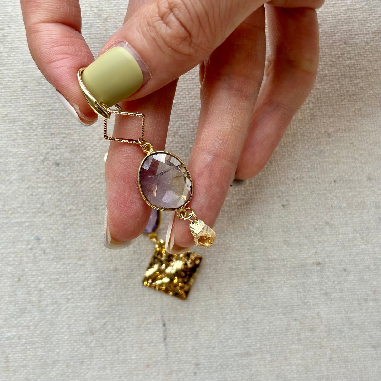 Ametrine And Citrine Asymmetric Gold-plated Earring