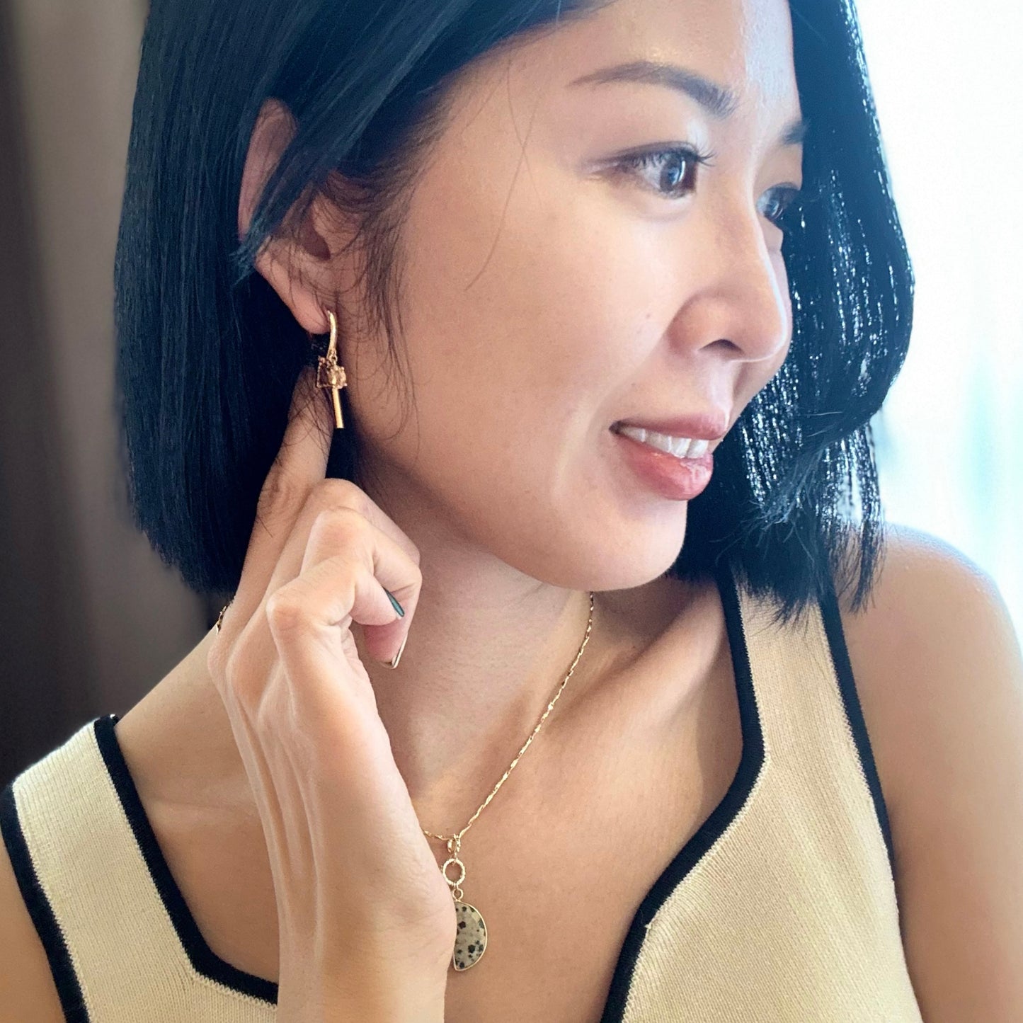 Citrine And Amethyst Dangling Gold-plated Ear Hoop