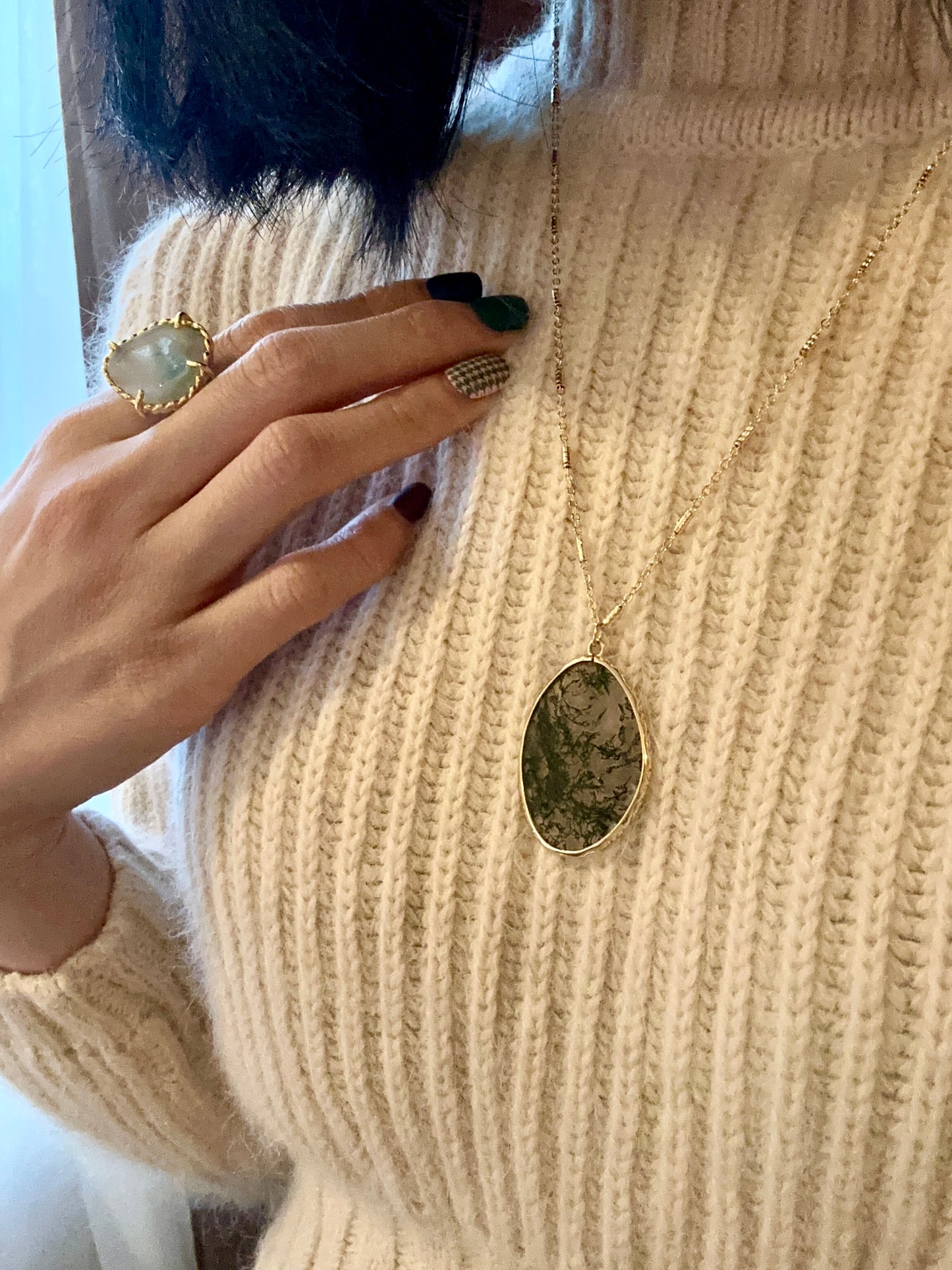 Moss Agate Gold-plated Necklace