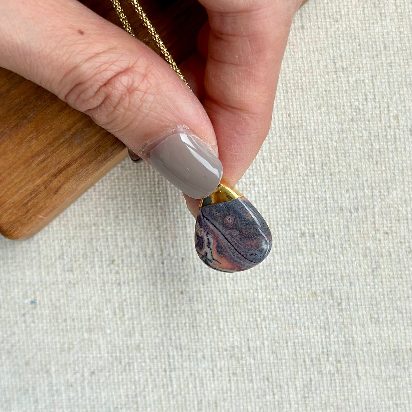 Jasper Pendant Rope Chain Gold-plated Sterling Silver Necklace