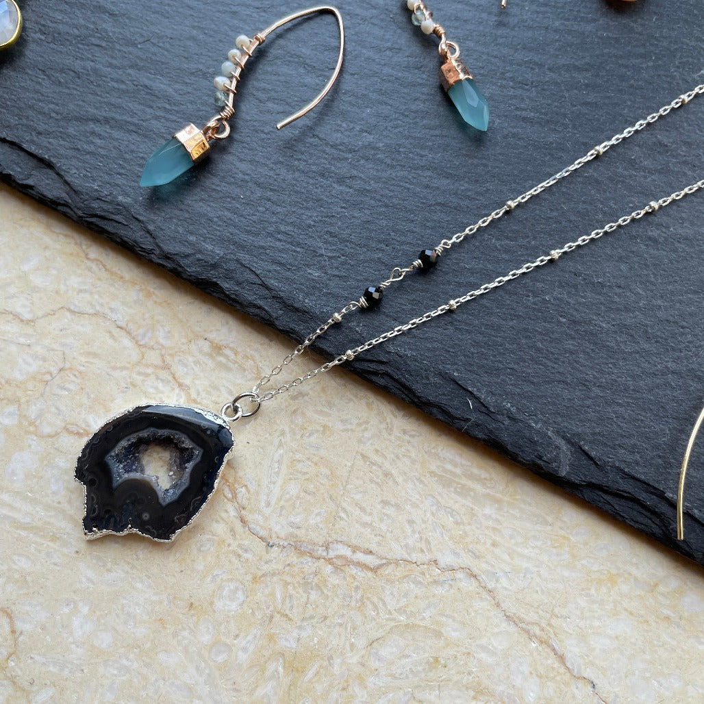 Black Agate Sterling Silver Necklace