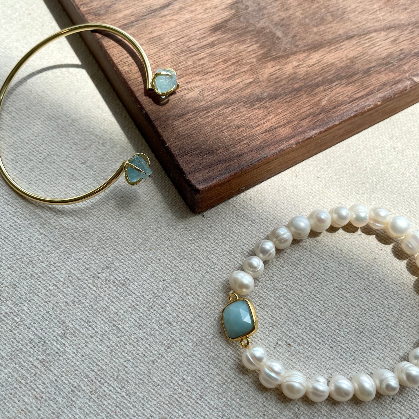 Amazonite And Freshwater Pearl Beaded Bracelet