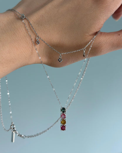 Mixed Tourmaline Double Layer Sterling Silver Necklace