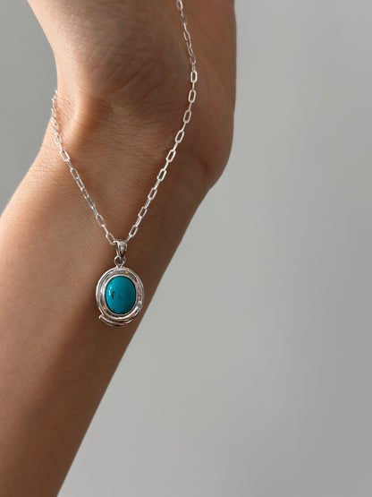 Turquoise Clip Chain Sterling Silver Necklace
