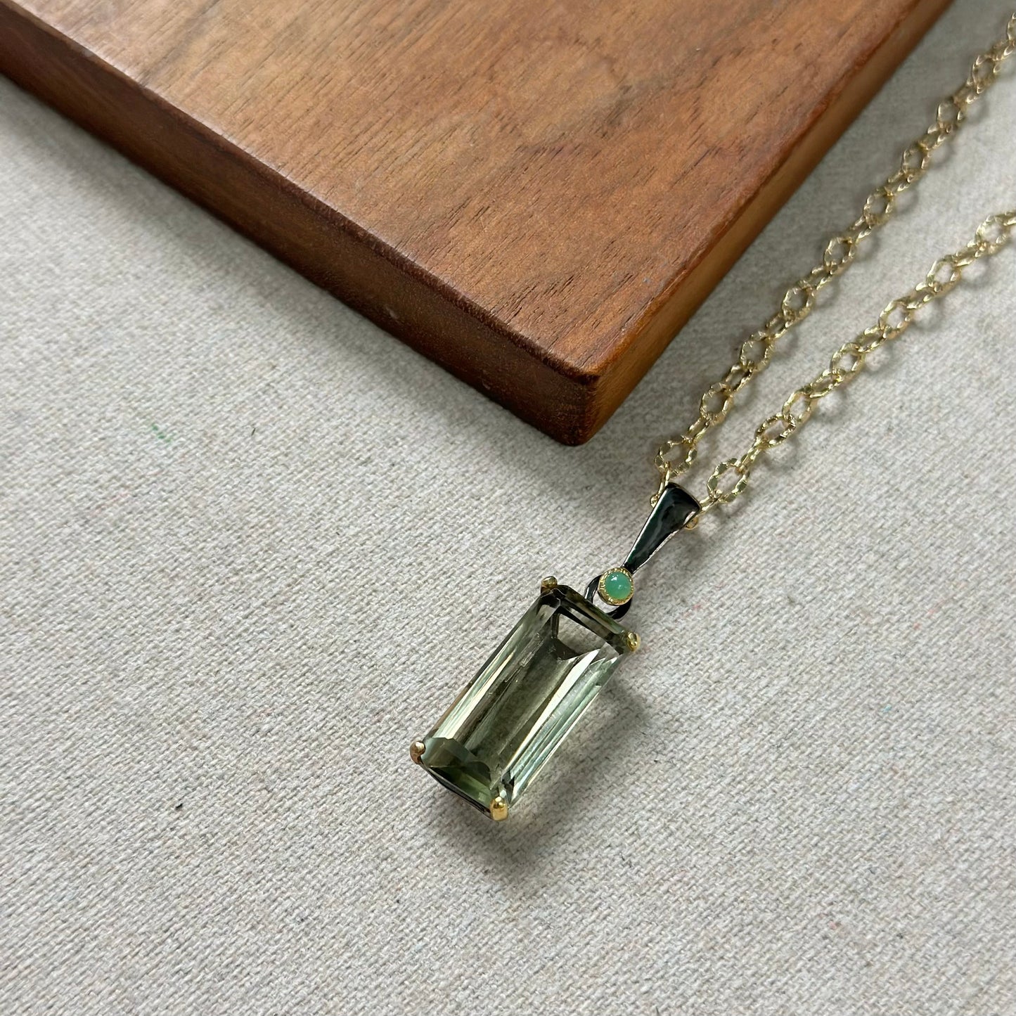 Green Amethyst Long Gold-plated Necklace