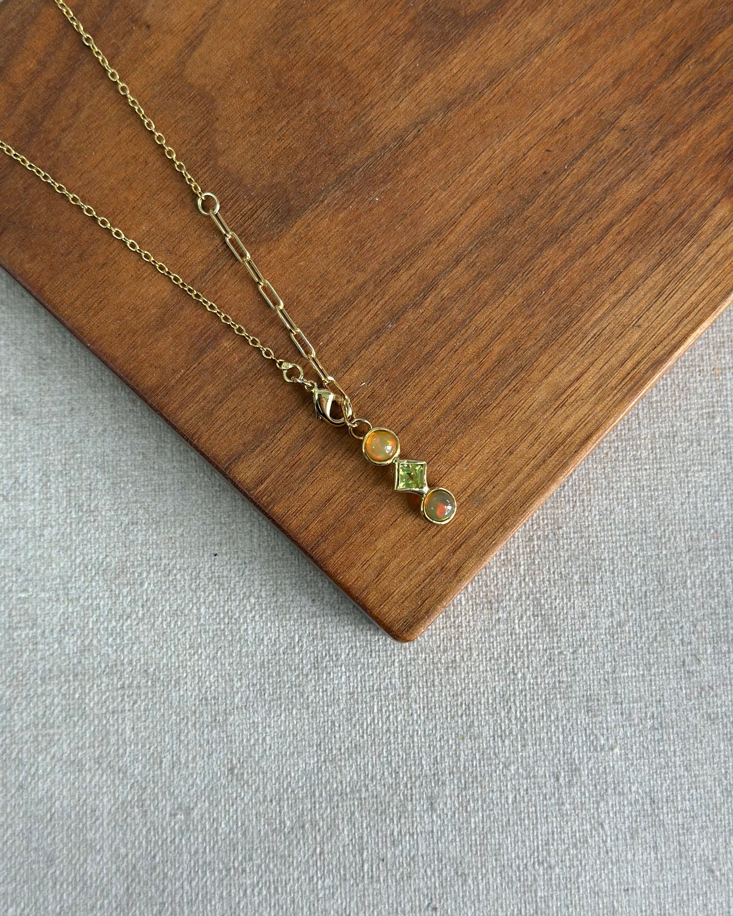 Opal & Peridot Y-shaped Two-way Gold-plated Sterling Silver Necklace