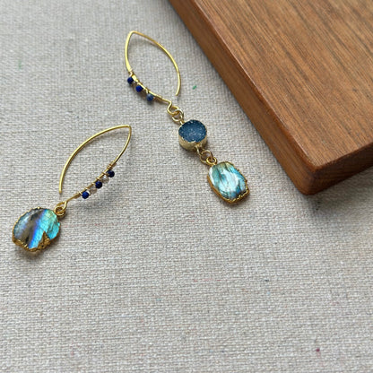 Labradorite & Lapis 14K Gold-filled Wire Wrapping Earring
