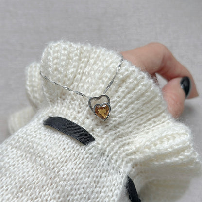 Citrine Heart Twisted Chain Sterling Silver Necklace