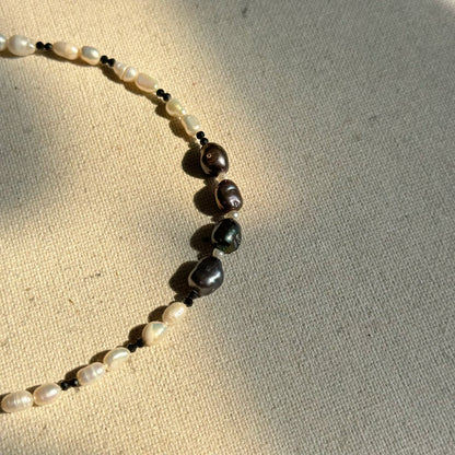 Freshwater Pearl Mixed Black Spinel and Sapphire Beaded Necklace