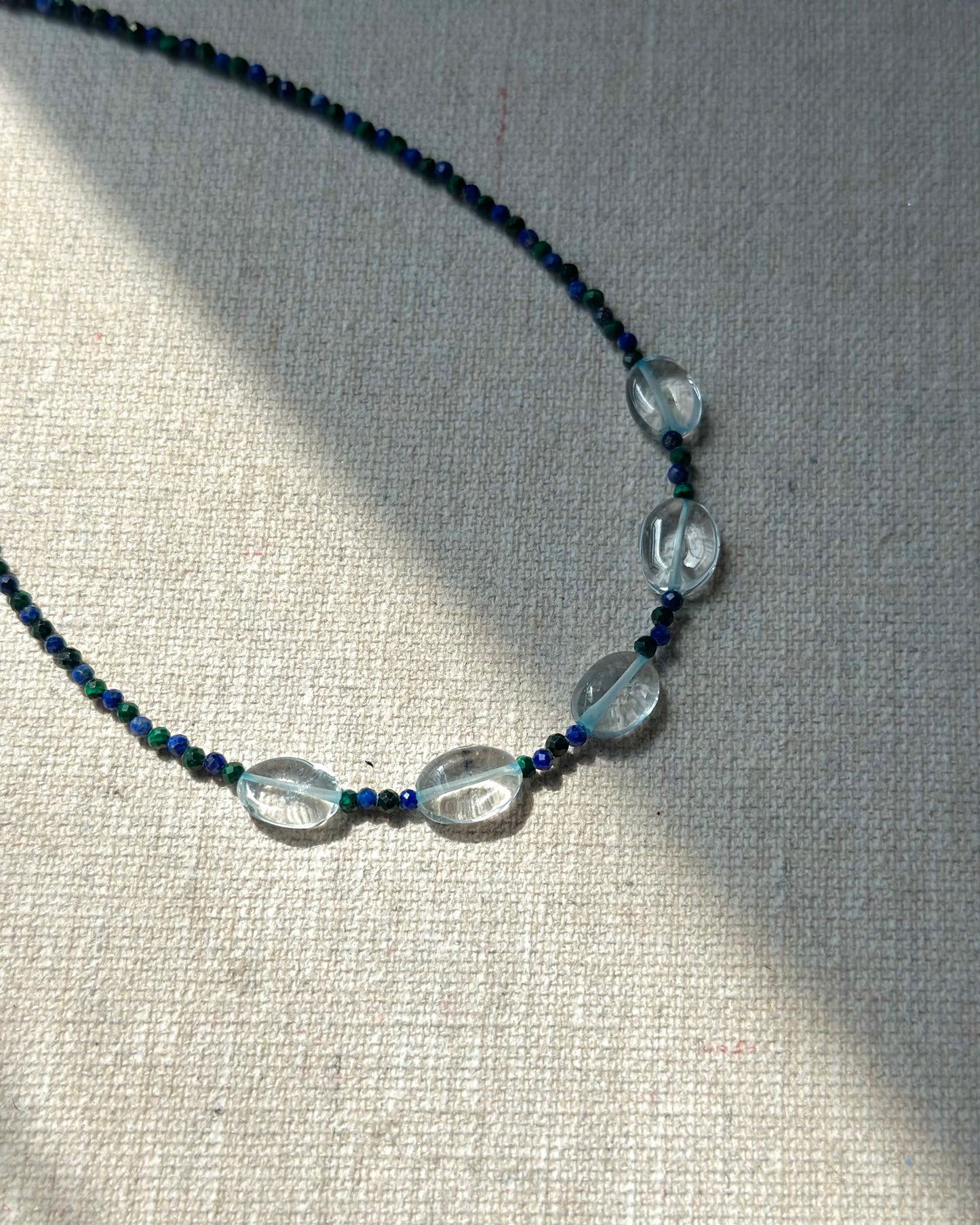 Aquamarine And Malachite Mixed Lapis Beaded Necklace