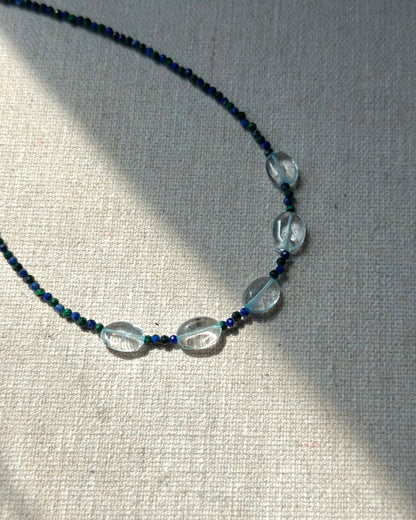 Aquamarine And Malachite Mixed Lapis Beaded Necklace