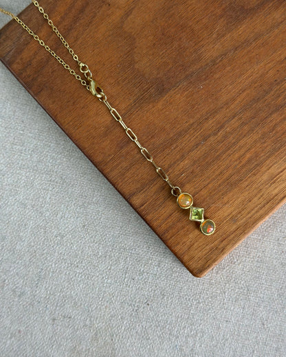 Opal & Peridot Y-shaped Two-way Gold-plated Sterling Silver Necklace