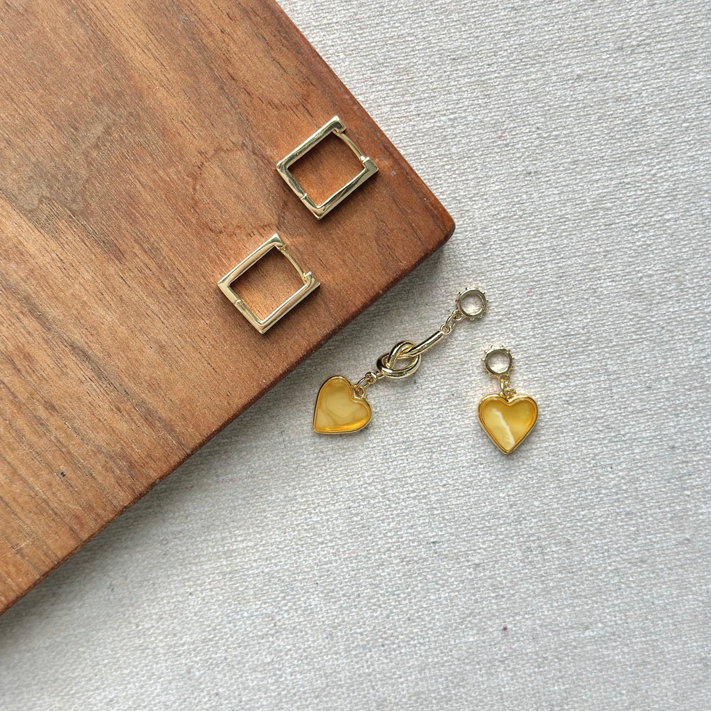 Two-way Poland Amber Heart Gold-plated Ear Hoop