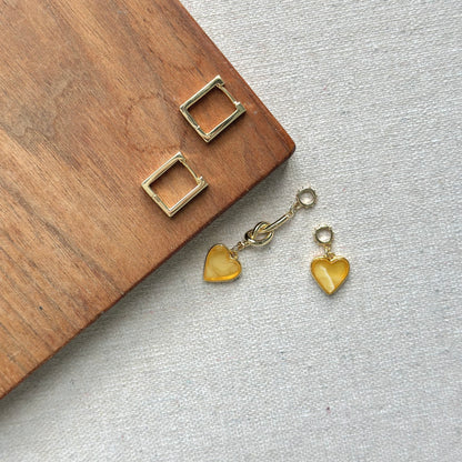 Two-way Poland Amber Heart Gold-plated Ear Hoop
