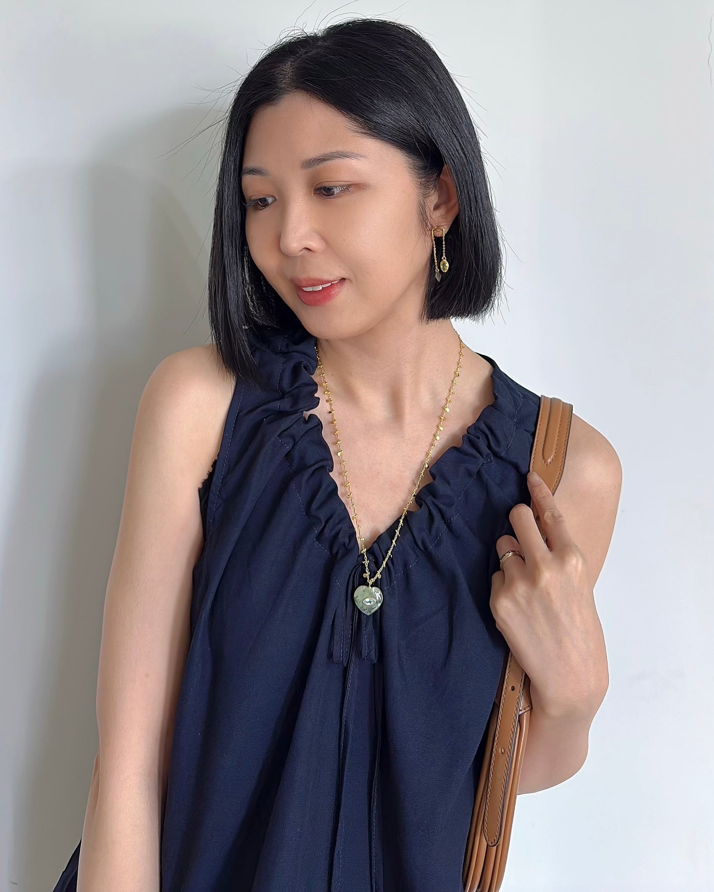 Prehnite Heart And Topaz Long Gold-plated Necklace