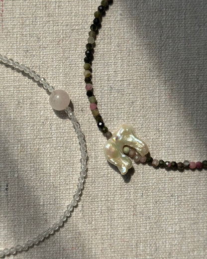 Clear Quartz And Rose Quartz Beaded Necklace