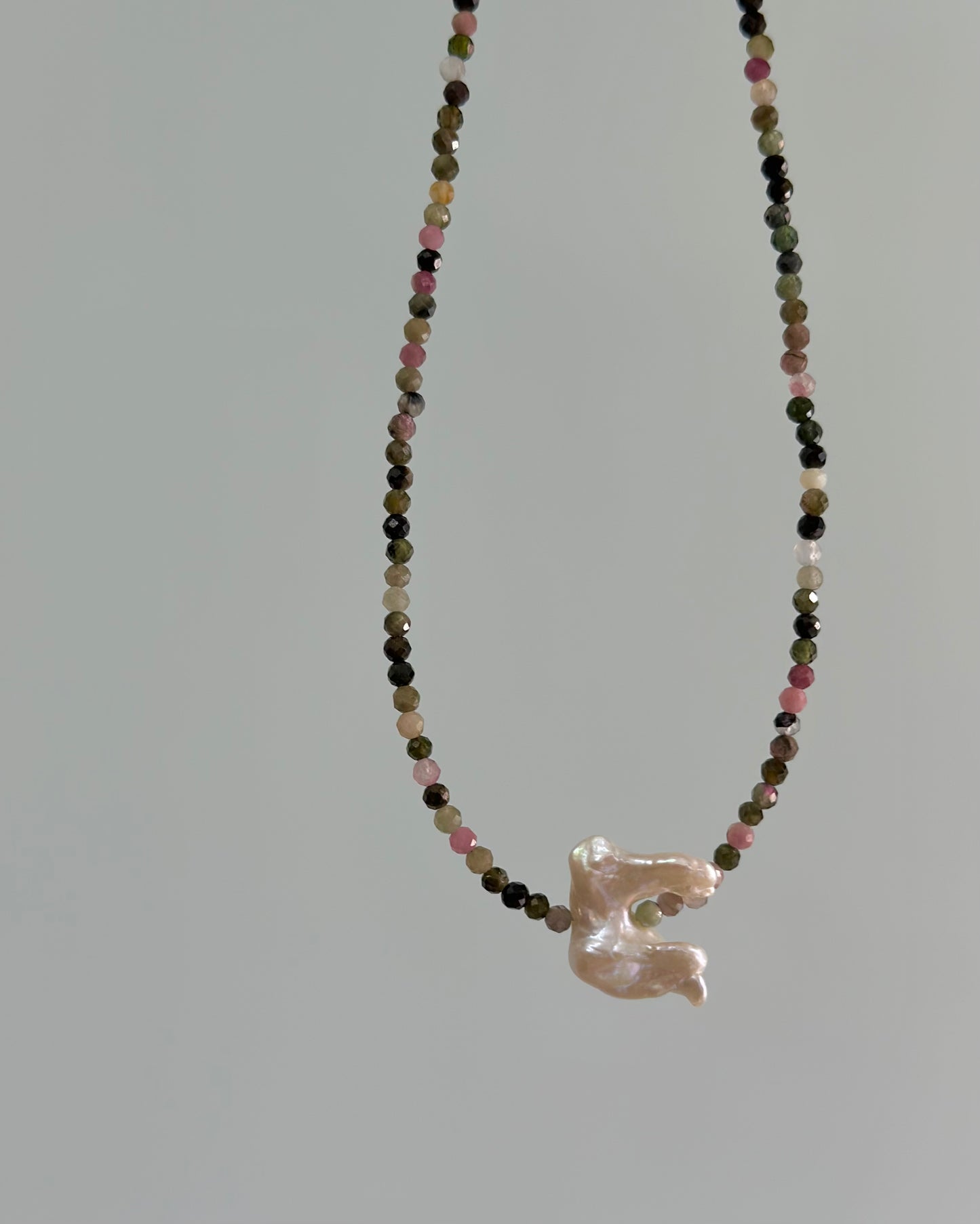 Tourmaline And Baroque Pearl Beaded Necklace