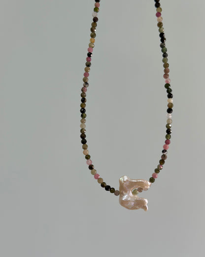Tourmaline And Baroque Pearl Beaded Necklace