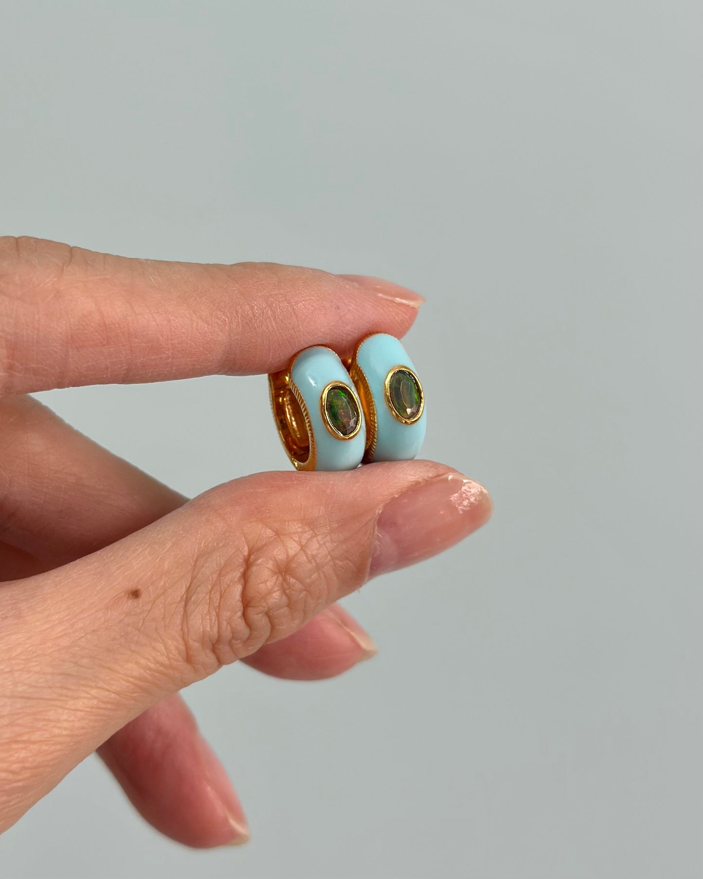 Black Opal Enamel Gold-plated Sterling Silver Ear Hoop