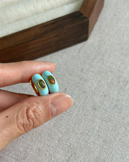 Black Opal Enamel Gold-plated Sterling Silver Ear Hoop