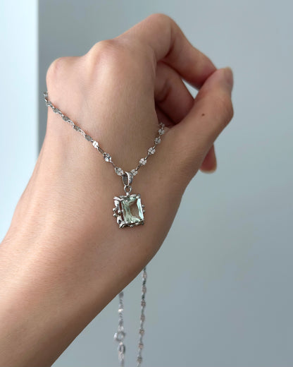 Green Amethyst Prong Setting Sterling Silver Necklace