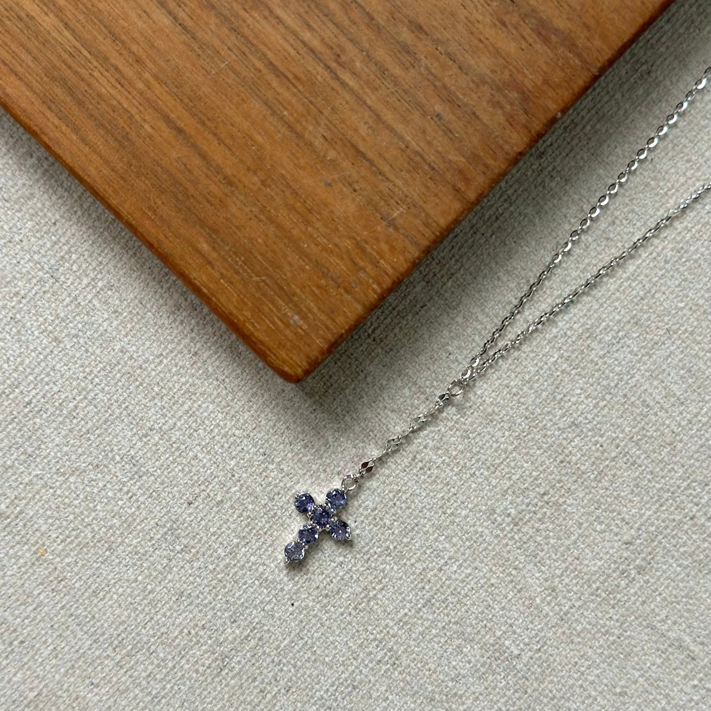 Iolite Cross Y-shaped Front Sterling Silver Necklace