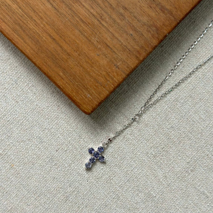 Iolite Cross Y-shaped Front Sterling Silver Necklace