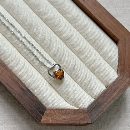 Citrine Heart Twisted Chain Sterling Silver Necklace