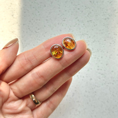 Amber Sterling Silver Ear Stud