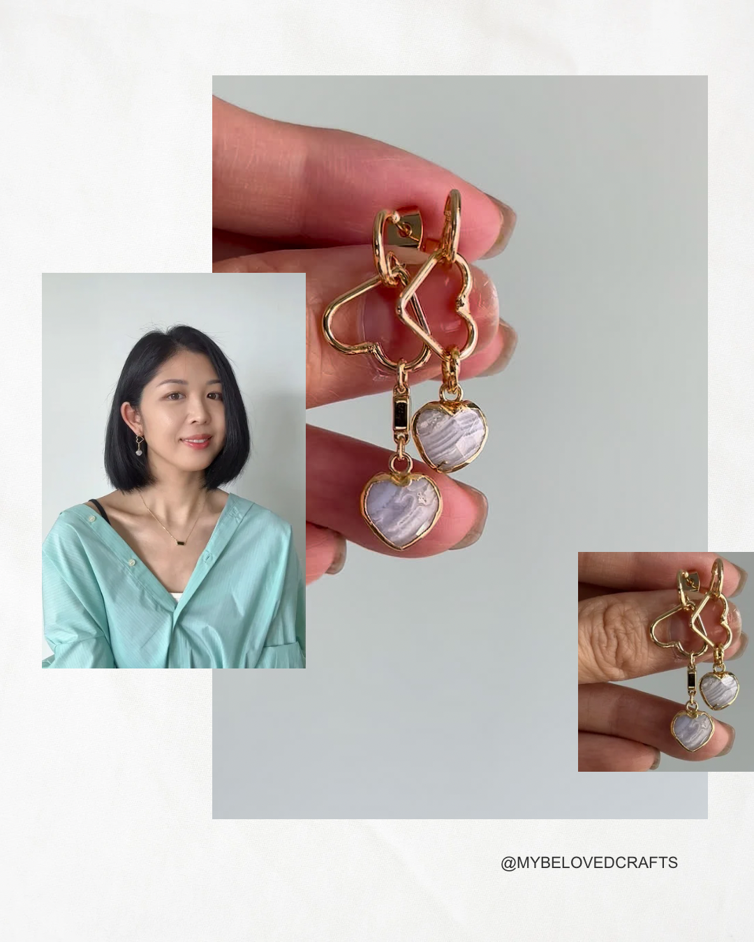 Blue Lace Agate Heart Gold-plated Earring