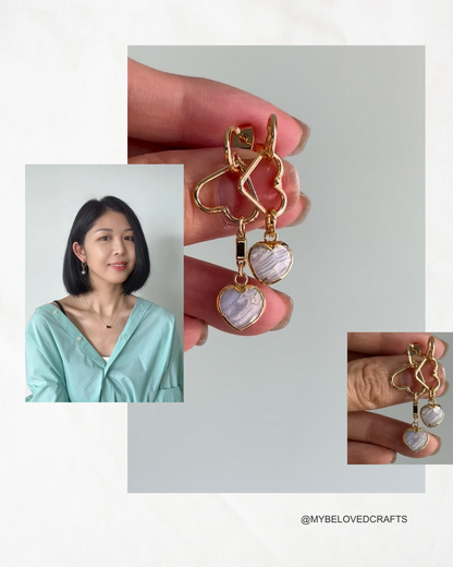 Blue Lace Agate Heart Gold-plated Earring