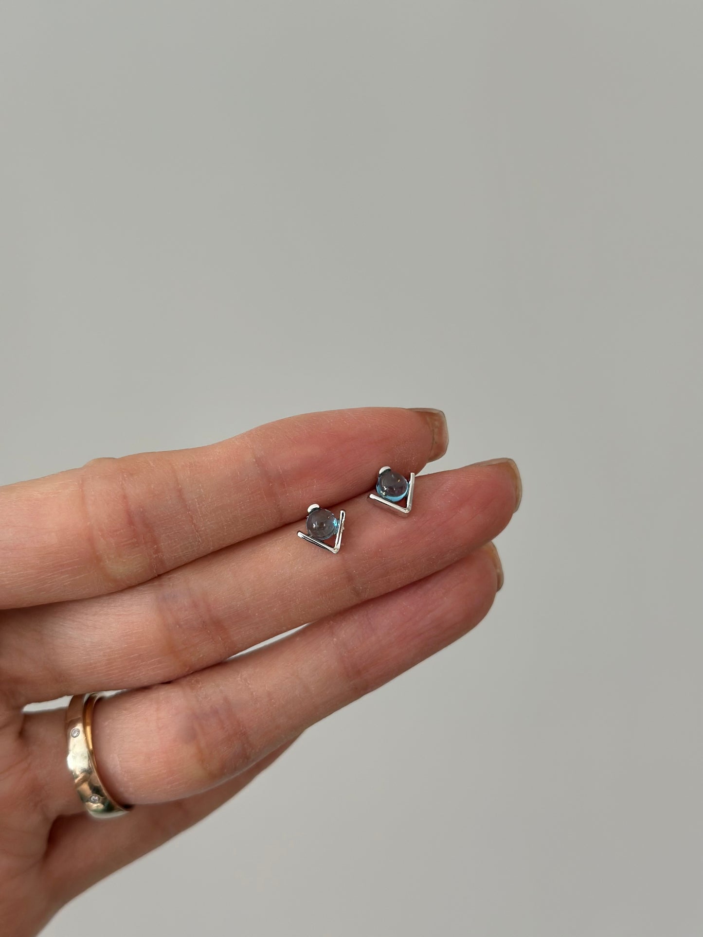 Blue Topaz Geometric Sterling Silver Ear Stud