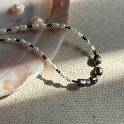 Freshwater Pearl Mixed Black Spinel and Sapphire Beaded Necklace