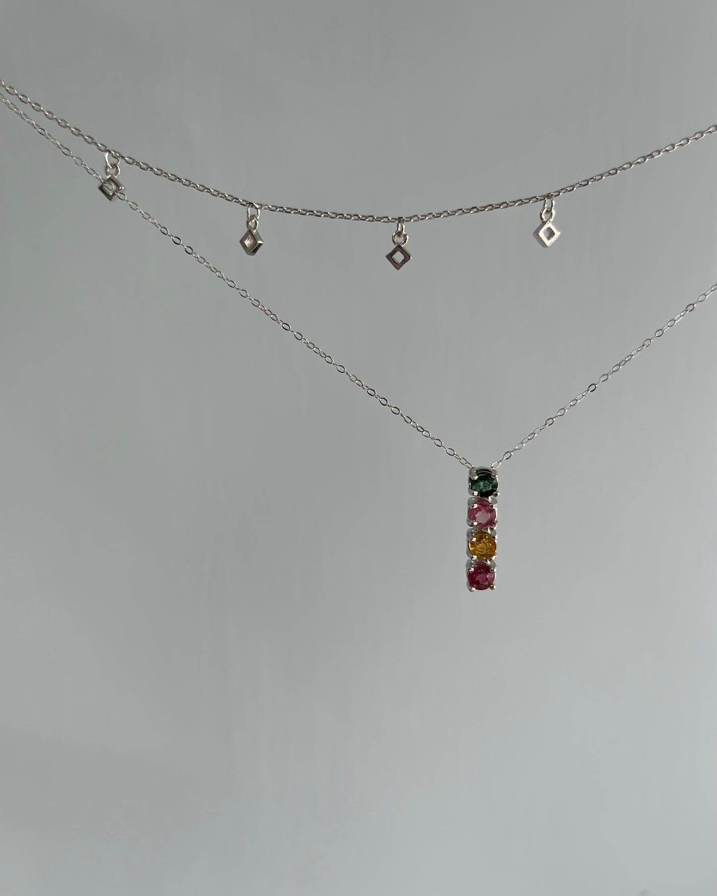 Mixed Tourmaline Double Layer Sterling Silver Necklace