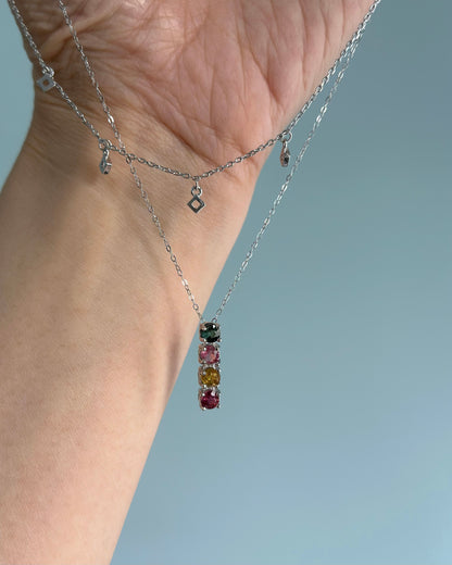 Mixed Tourmaline Double Layer Sterling Silver Necklace