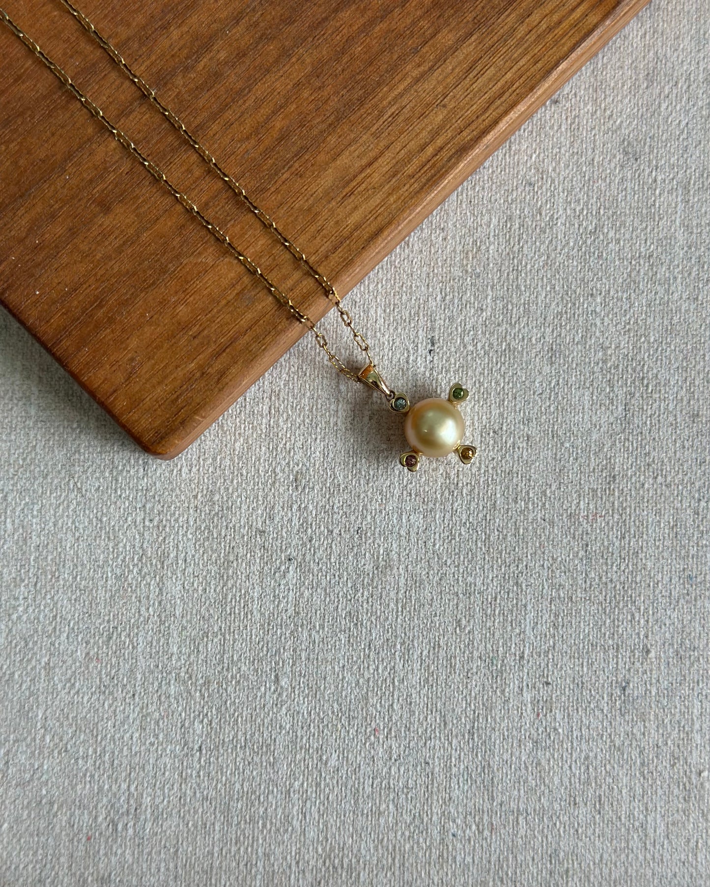 14K Solid Gold South Sea Golden Pearl 10mm And Tourmaline Necklace