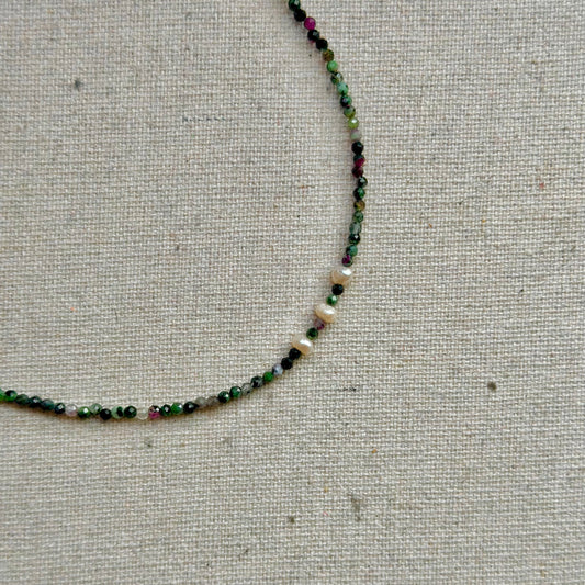 Ruby Zoisite And Freshwater Pearl Beaded Necklace