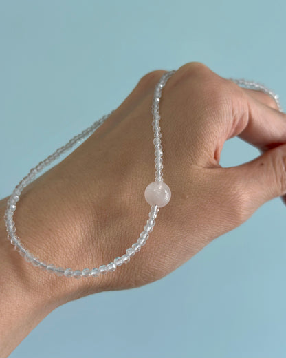 Clear Quartz And Rose Quartz Beaded Necklace