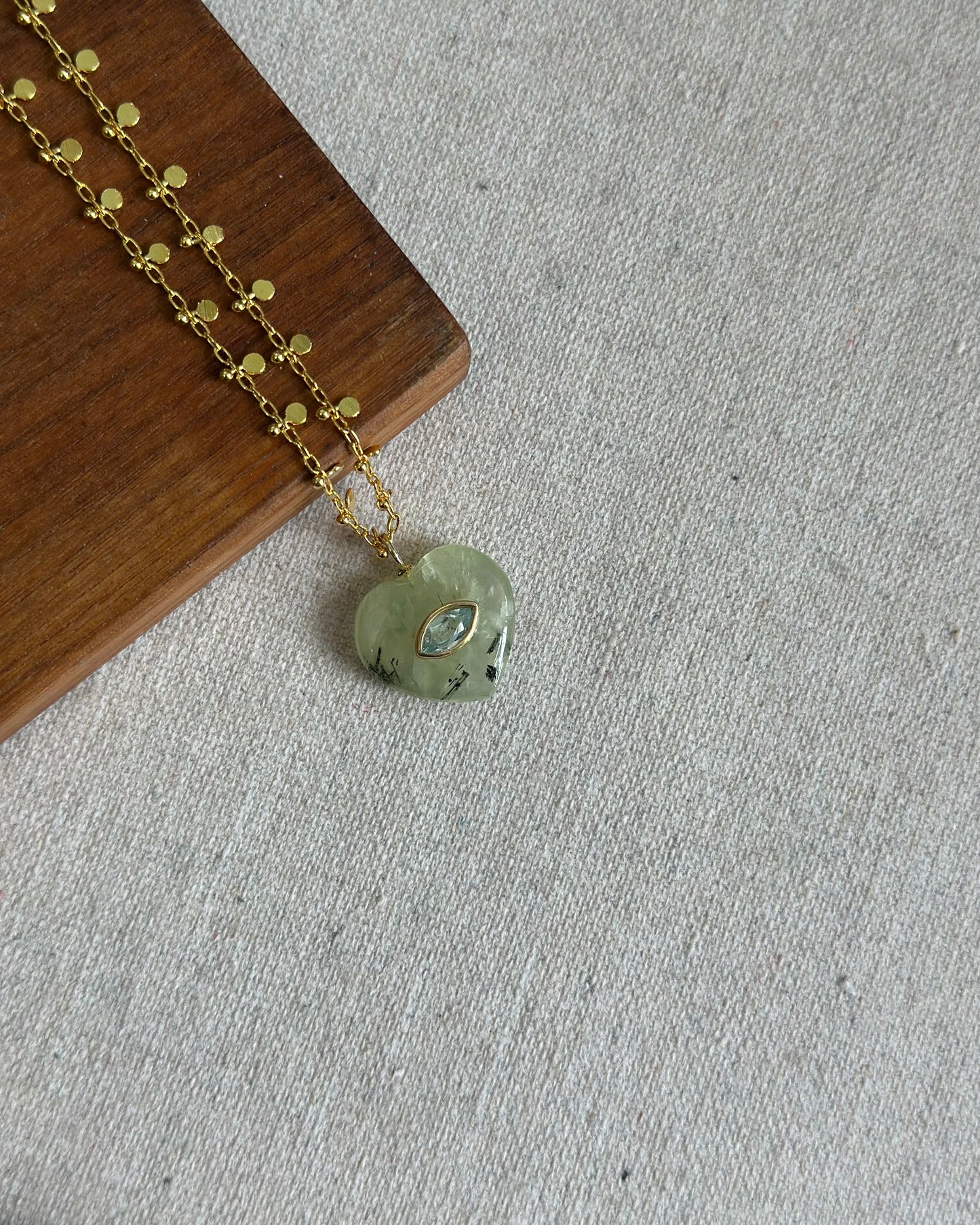 Prehnite Heart And Topaz Long Gold-plated Necklace