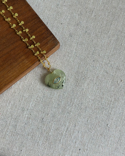 Prehnite Heart And Topaz Long Gold-plated Necklace