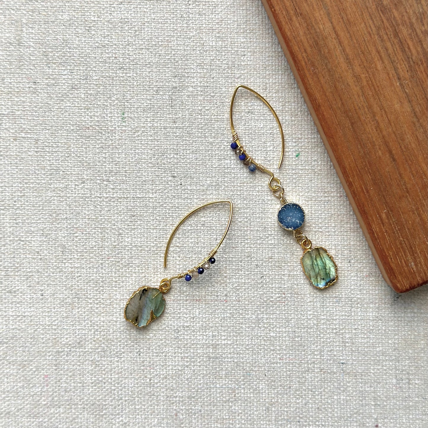 Labradorite & Lapis 14K Gold-filled Wire Wrapping Earring