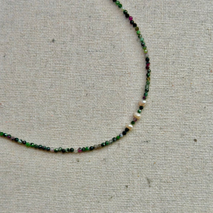 Ruby Zoisite And Freshwater Pearl Beaded Necklace