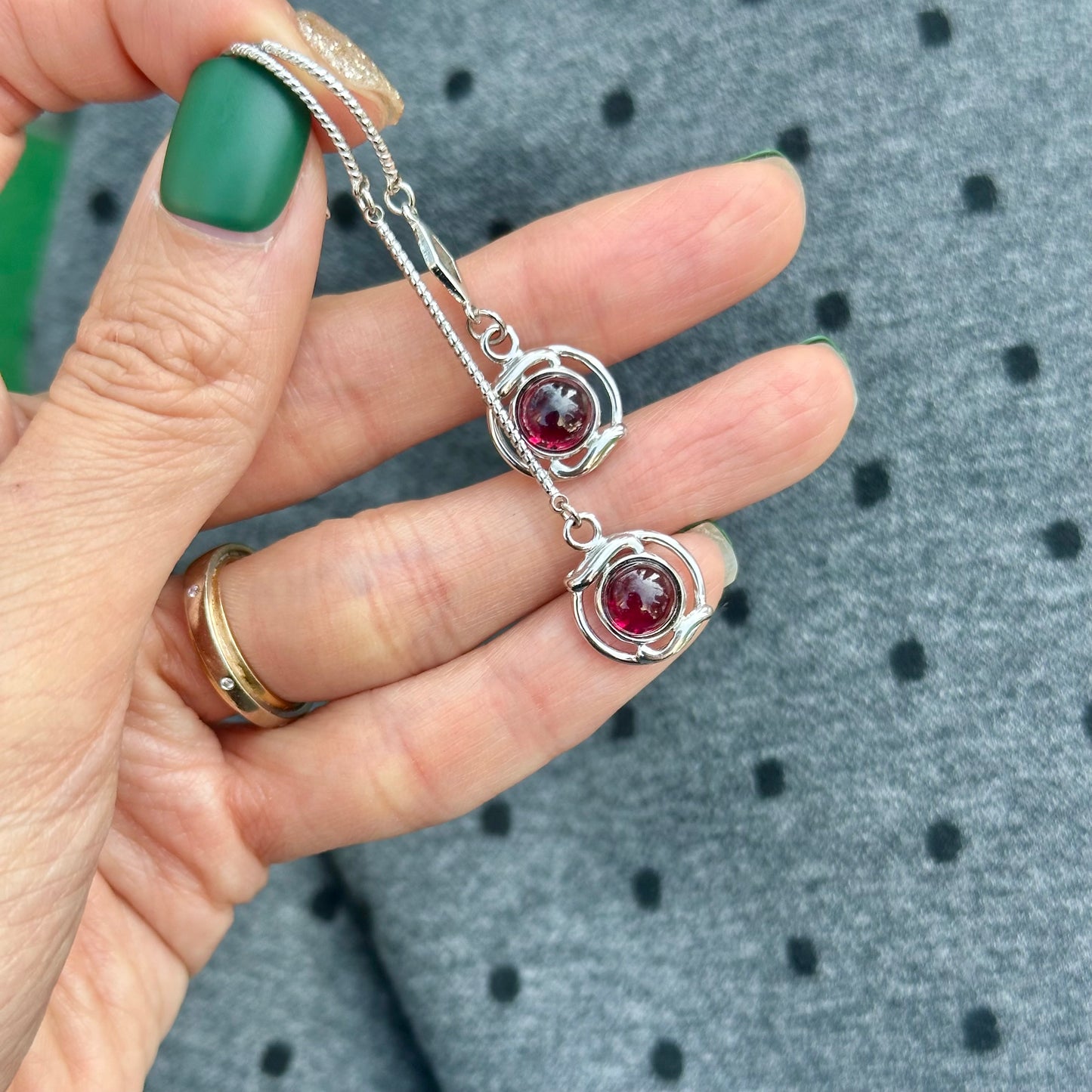 Garnet Asymmetric Sterling Silver Earring