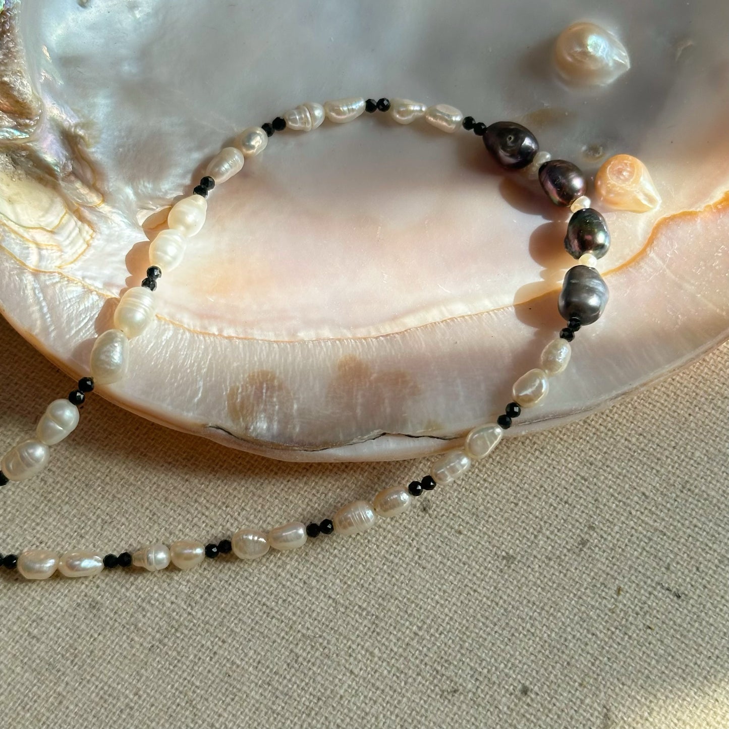 Freshwater Pearl Mixed Black Spinel and Sapphire Beaded Necklace