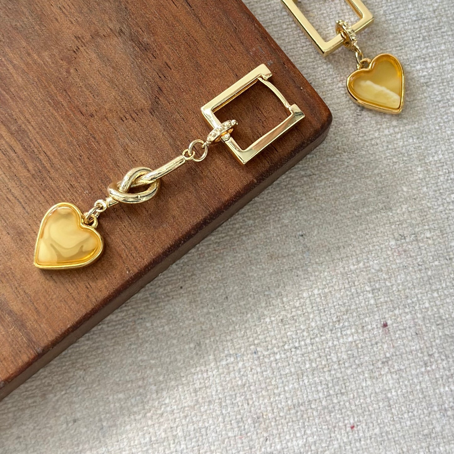 Two-way Poland Amber Heart Gold-plated Ear Hoop