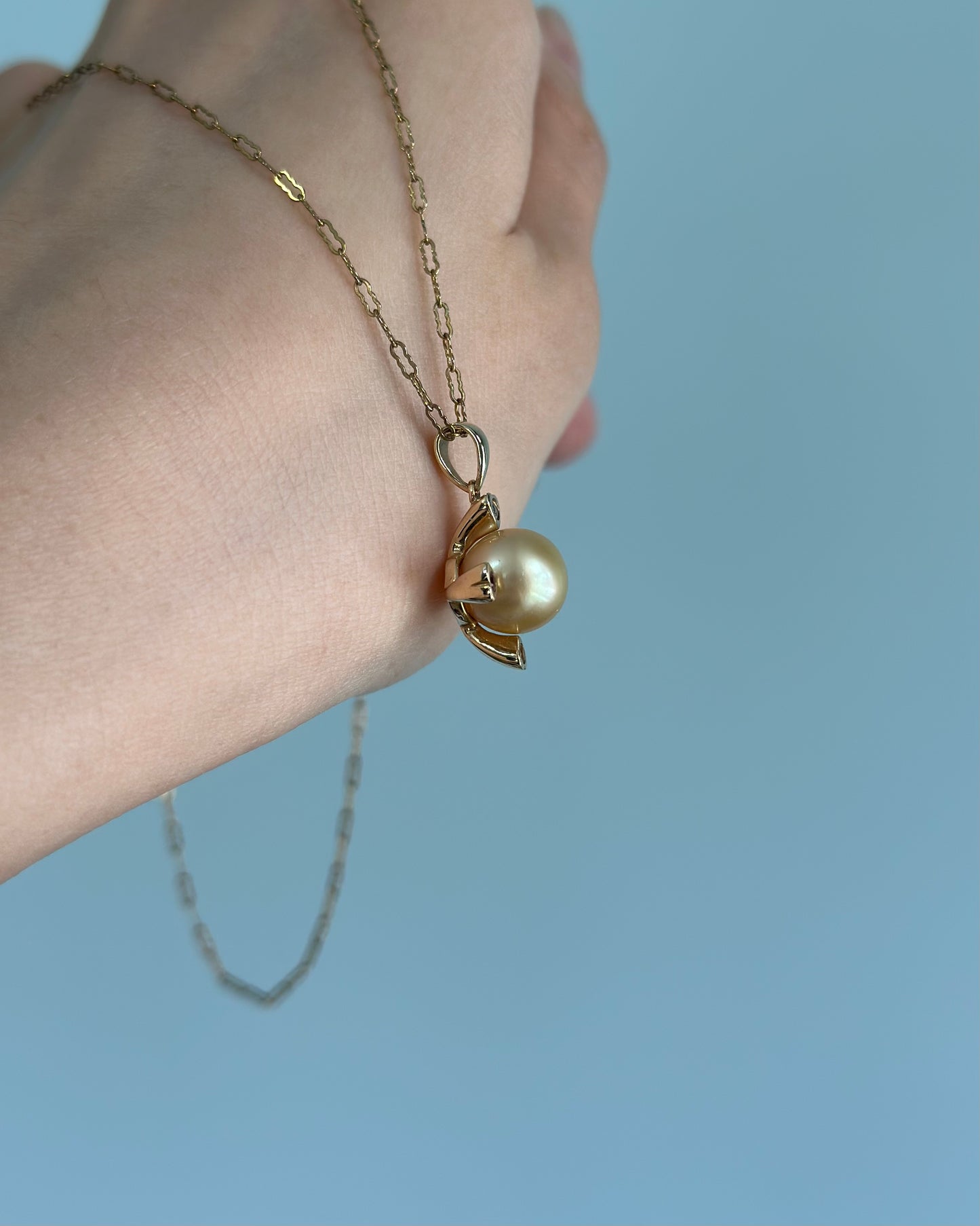 14K Solid Gold South Sea Golden Pearl 10mm And Tourmaline Necklace