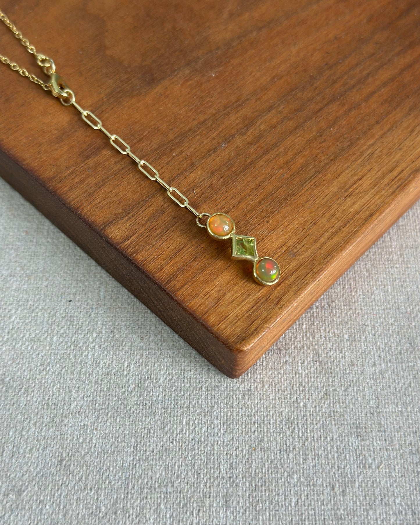 Opal & Peridot Y-shaped Two-way Gold-plated Sterling Silver Necklace
