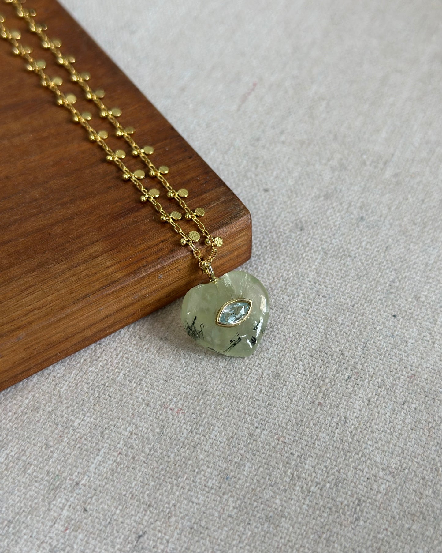Prehnite Heart And Topaz Long Gold-plated Necklace