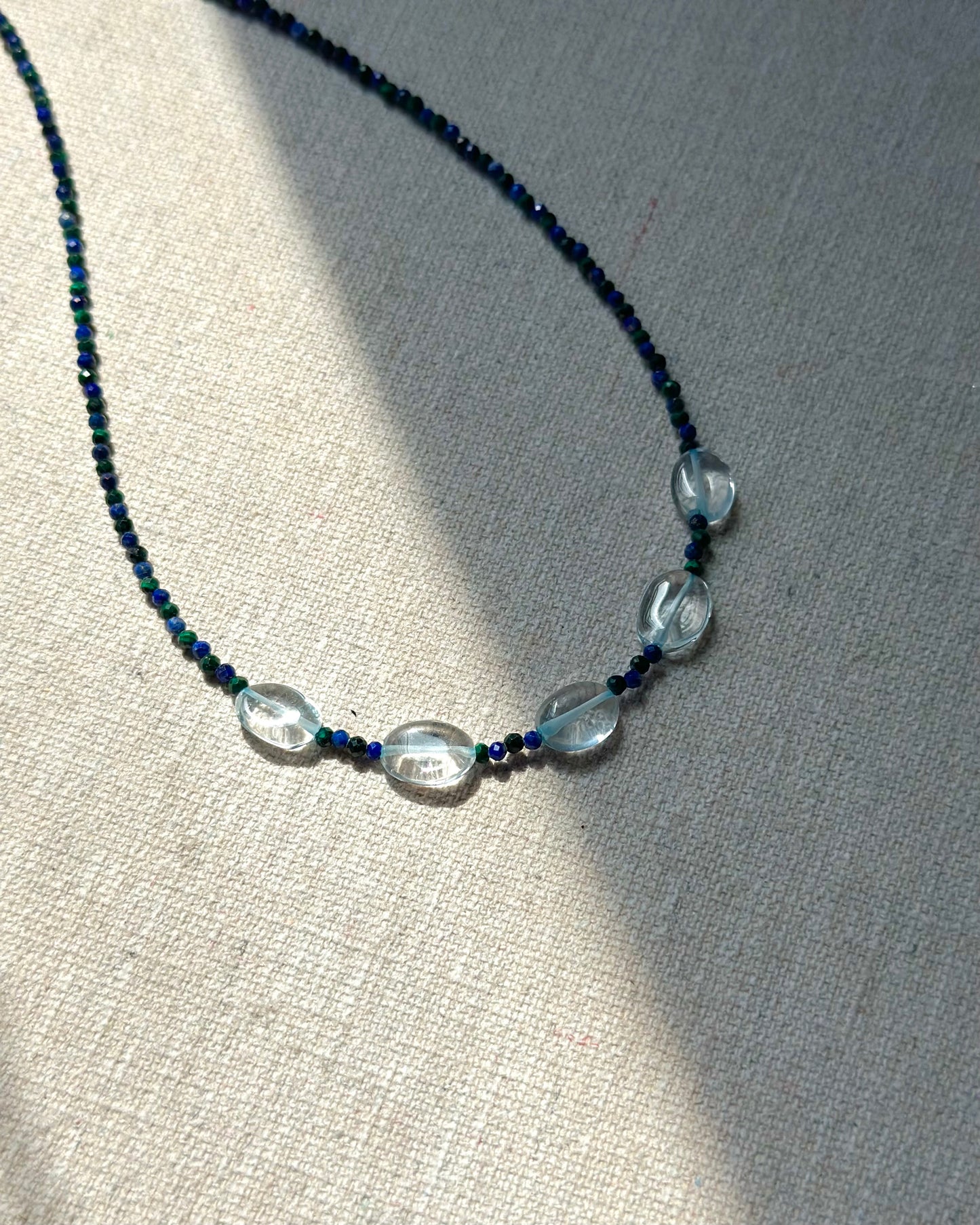 Aquamarine And Malachite Mixed Lapis Beaded Necklace